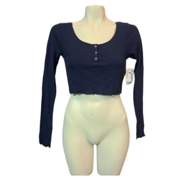 BP Navy Ribbed Knit Crop Top - Picture 1 of 4